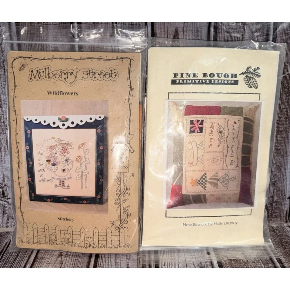 Lot of 2 Cross Stitch Kits Mulberry Street and Pike Bough Embroidery Pillow